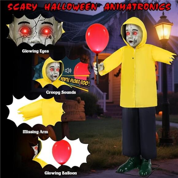 Halloween Animatronics Decorations 4FT Outdoor Scary Life Size Boy Animated - Picture 5 of 8